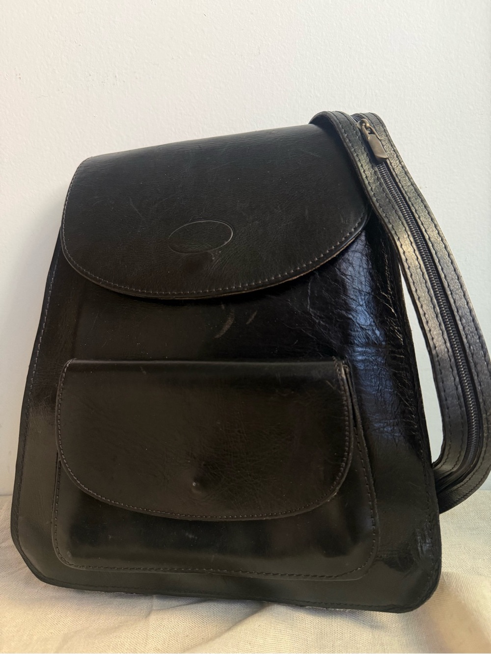 Vintage Distressed Handmade Black Leather Backpack Purse Minimalist